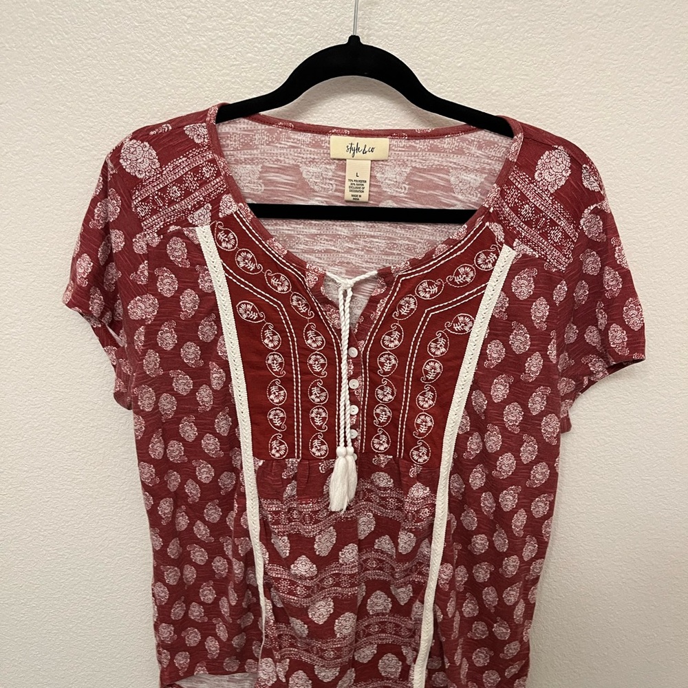 Style & Co. Red Flutter Sleeve Blouse with Tie Front